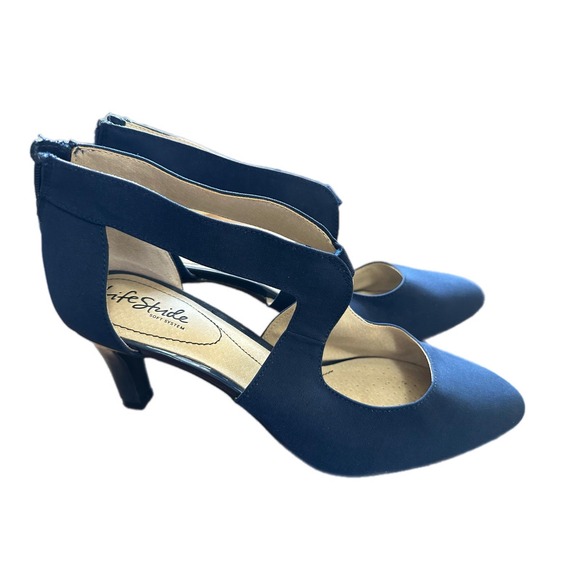 LifeStride Soft System Navy Blue Fabric Crisscross Heel Zip Ankle Women 11M - Picture 3 of 8